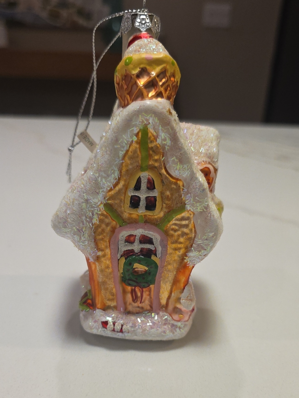 Hand-Painted Glass Gingerbread House Ornament Christmas Holiday Radko Inspired